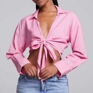 NWT CHASER Portofino Pink Rosewater Top Buttoned Tie Front Size Small